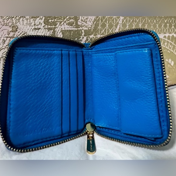 michael kors blue wallet small leather card holder day gift women wife daughter - Picture 7 of 9